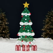 Best Choice Products 6ft Lighted 2D Christmas Tree Outdoor Decor w/ 170 LED Lights, Gift Boxes, Storage Bag - Red